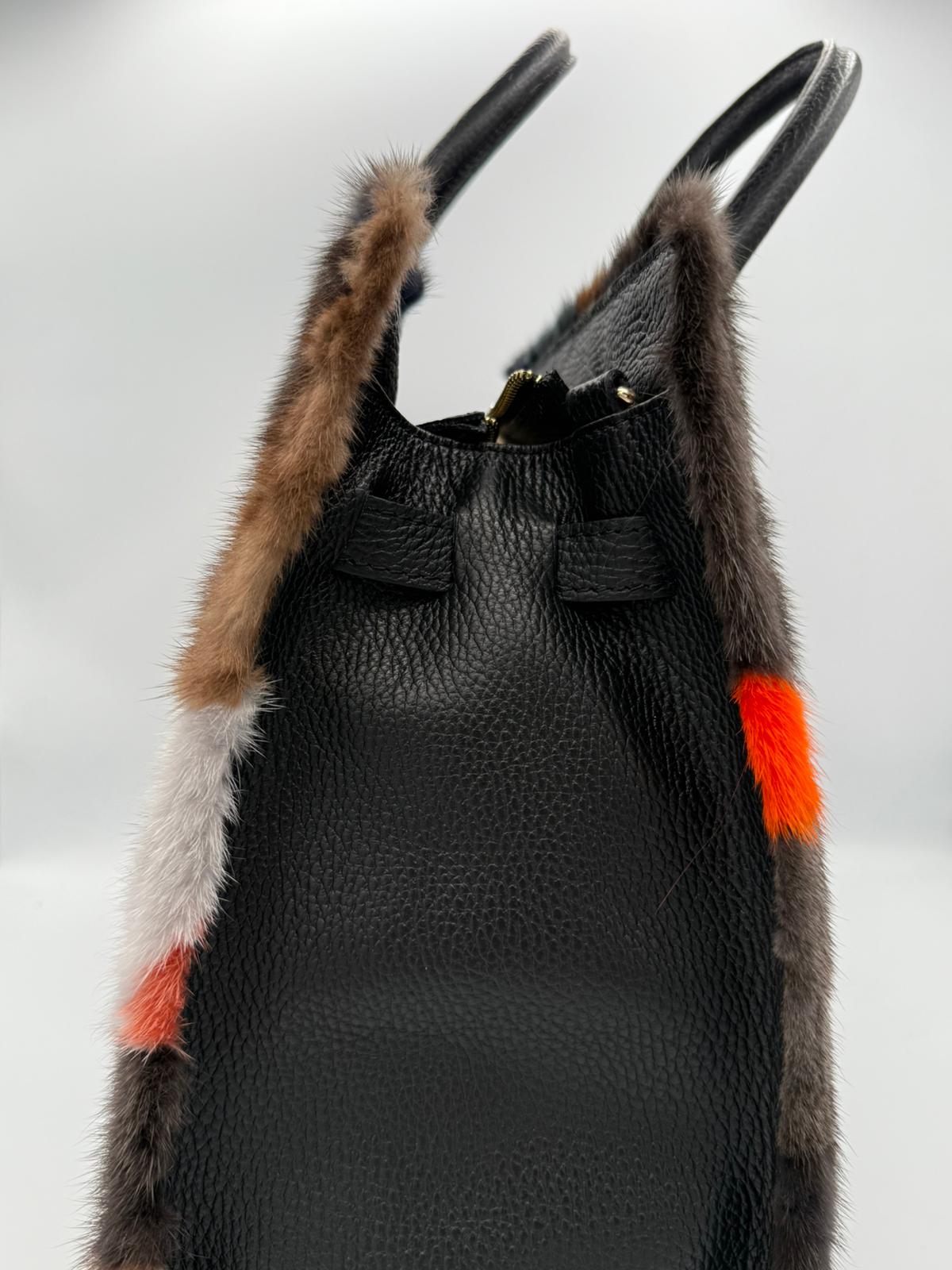 BLOCK36: BORSA GRANDE  PATCHWORK CON PELO SINTETICO