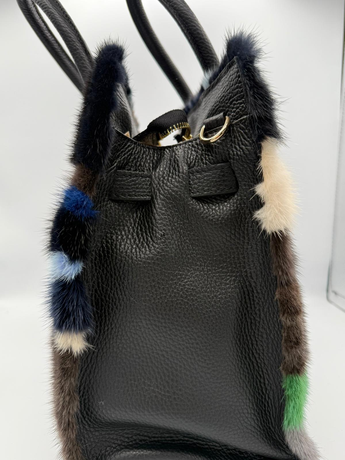 BLOCK36: BORSA GRANDE  PATCHWORK CON PELO SINTETICO