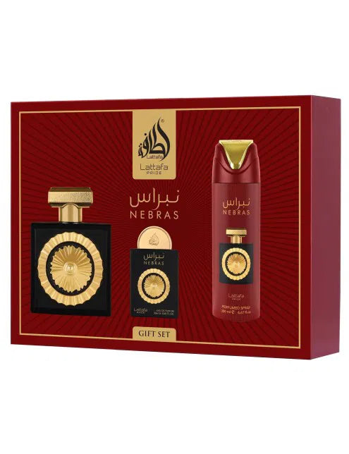 BLOCK36:LATTAFA PRIDE NEBRAS GIFTSET EDP 100ML+20ML+DEODORANT 200ML UNISEX FRAGNANCE