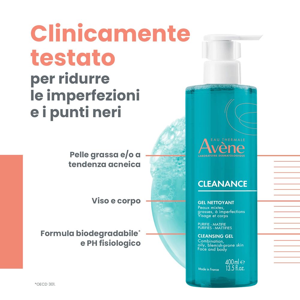 BLOCK36: AVENE	GEL DETERGENTE VISO E CORPO, PELLE MISTA E GRASSA CON IMPERFEZIONI